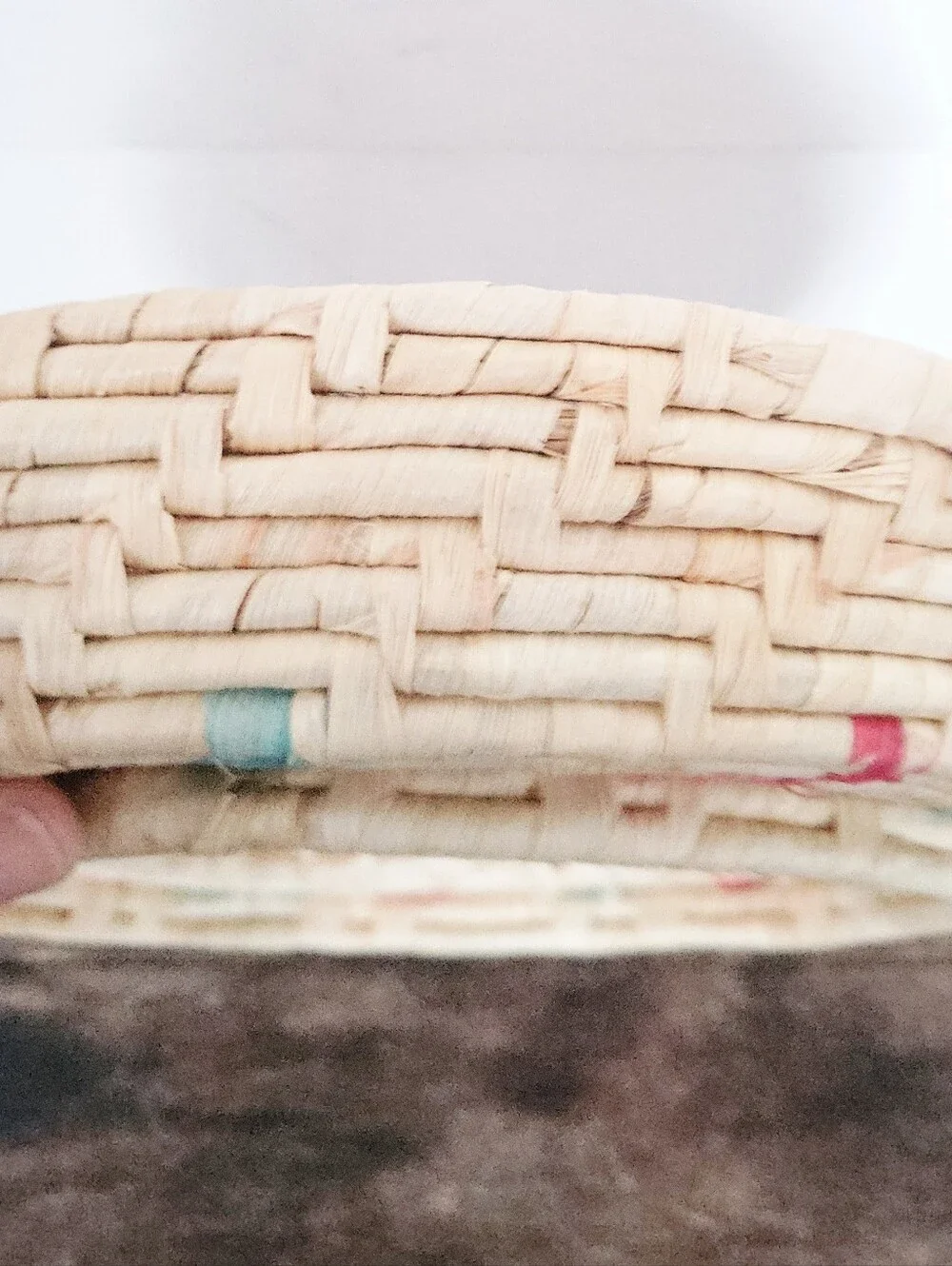 Vintage Boho Coiled Raffia Straw Sectional Basket ~ Chips & Dip Basket/ Decor